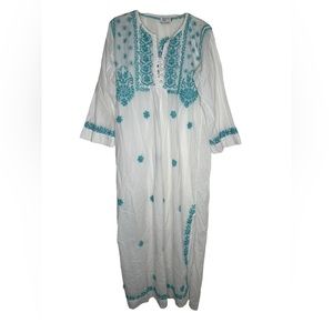Vintage Style Ibiza Embroidered Maxi Dress Boho Hippy cotton Size S/M